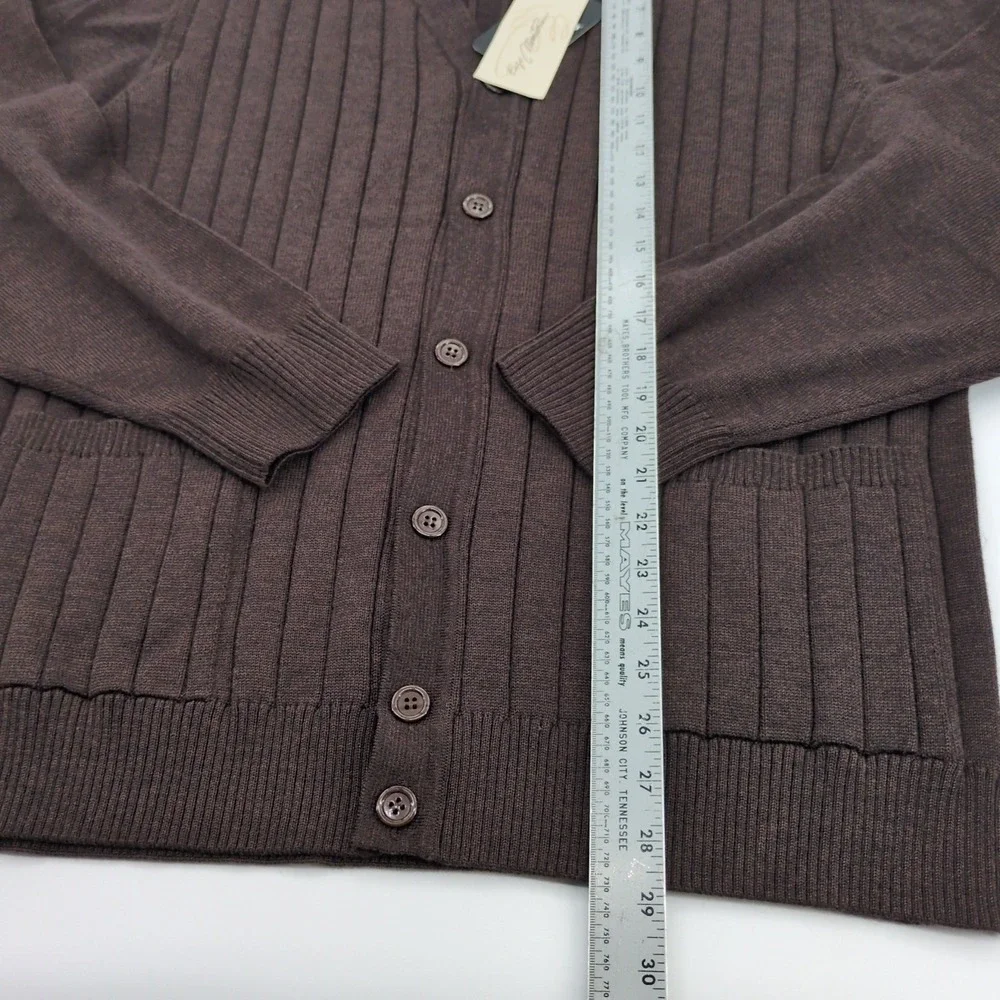 Enzo Mantovani Men XXL Cardigan Sweater Brown Ribbed Knit V-Neck Button Italy